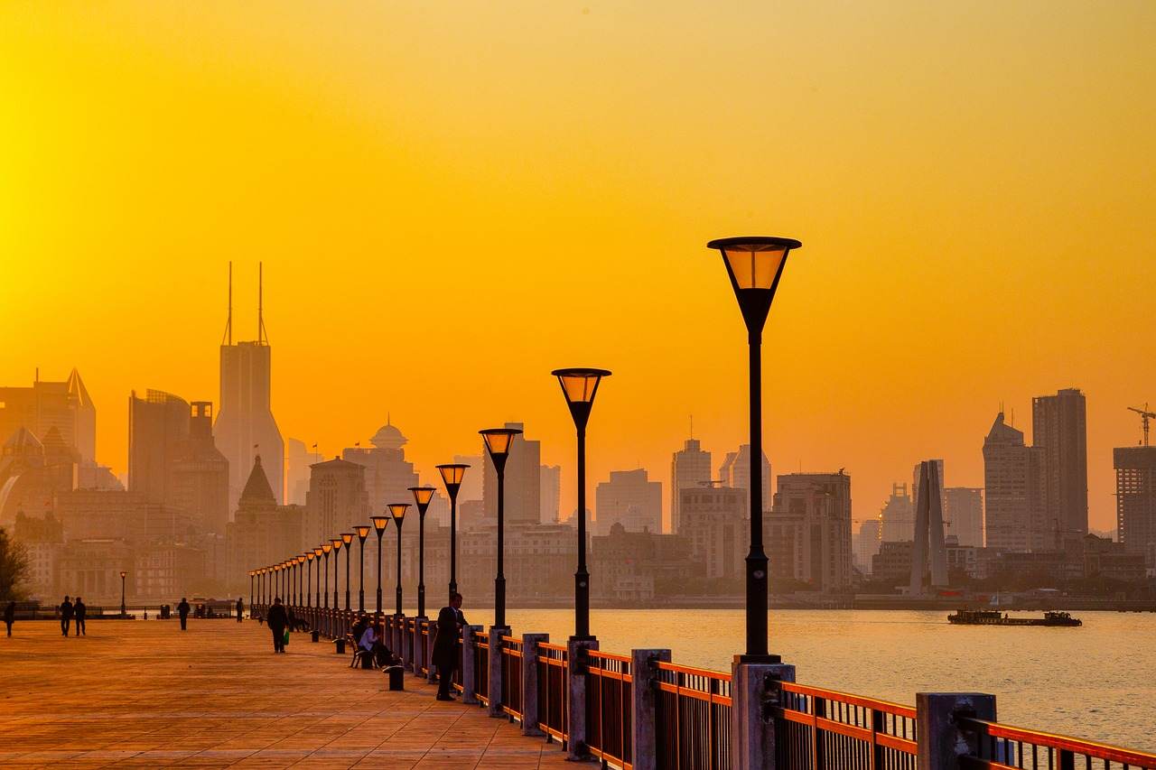 Shanghai skyline along the Bund at sunset